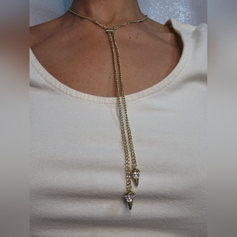NWT Gold Tone Lariat style Necklace with Crystal pendant - Picture 6 of 6